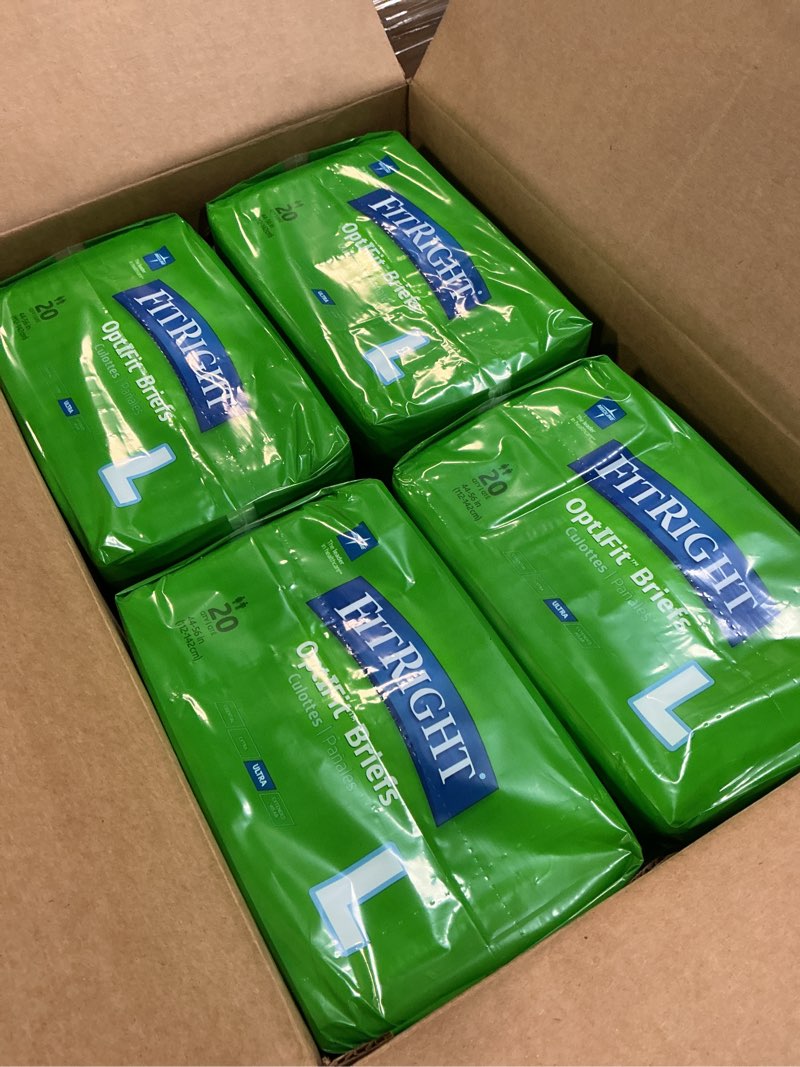 Condition photo showing Good Condition for FitRight Adult Diapers, Ultra Heavy Absorbency, L (Waist Size 44in-56in), 80 Count, OptiFit Incontinence Briefs for Men and Women, Disposable, Moisture-Wicking, Leak Protection, 80 Count Large