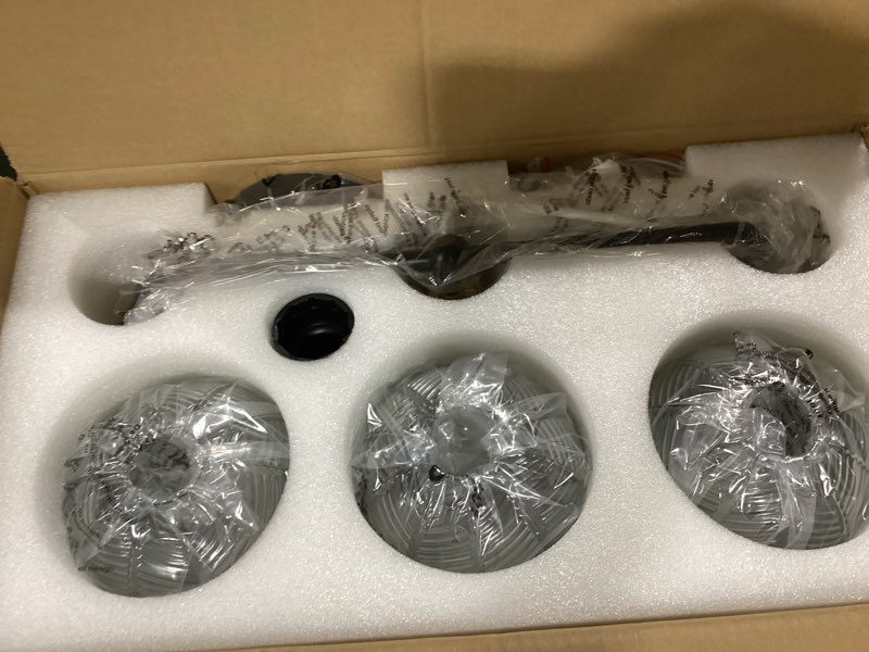 Condition photo showing As Is for mecgirn bathroom vanity light fixtures, 3-light smoky gray glass shade, modern black and gold wall sconce, unique textured leaf pattern, ceramic e26 sockets wall mounted for mirror, cabinet, hallway black and gold 3 light