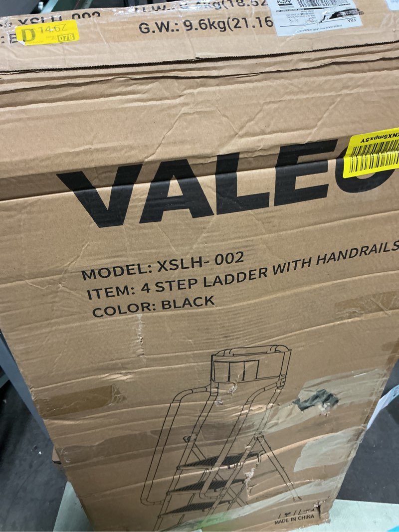 Condition photo showing Good Condition for (Similar )Valeo escalera Modelo:XSLH- 002 4 estep  lader (4 Step Ladder, Folding Step Stool with Anti-Slip Wide Sturdy Pedal and Handgrip, Portable Lightweight Aluminum Stepladder, 300 lbs Capacity, Multi-Use for Home, Library - Brown Gold)