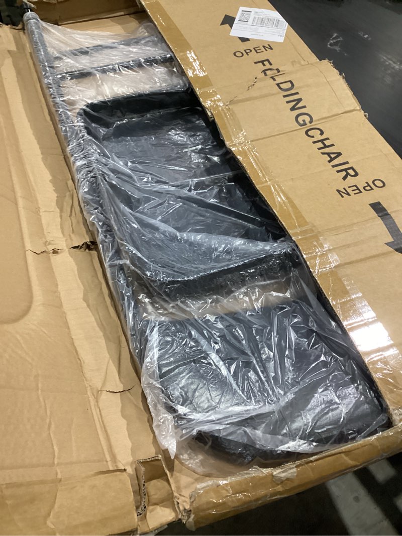 Condition photo showing As Is for 1 Pack Bulk Folding Chairs with Padded Cushion, Single Black Steel Metal Frame Foldable Chair for Indoor and Outdoor, Portable Stackable Commercial Seat for Bedroom Patio Party Event Black Pu Leather 1 pack