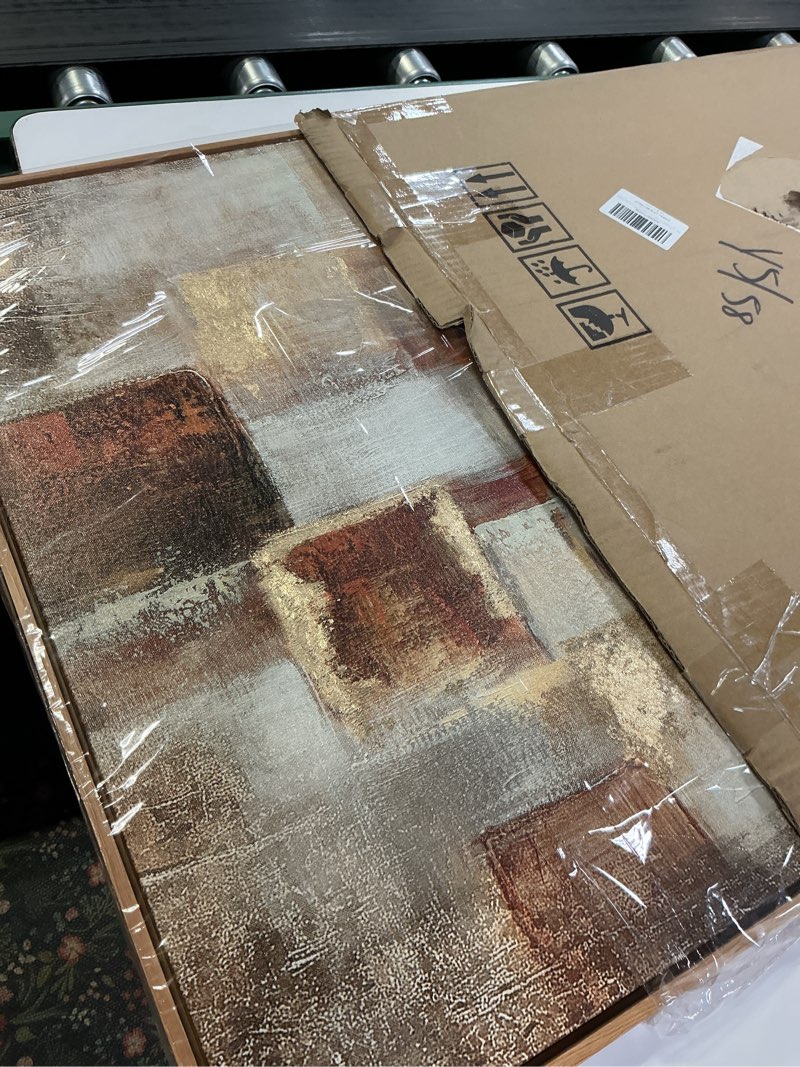 Condition photo showing Good Condition for YCPRIMER Brown Abstract Wall Art - Gold Canvas Wall Decor for Living Room - Large Modern Grid minimalist Picture - Oil Painting Print for Bedroom Office Artwork Decoration 24×48INCH 48"L x 24"W Gold