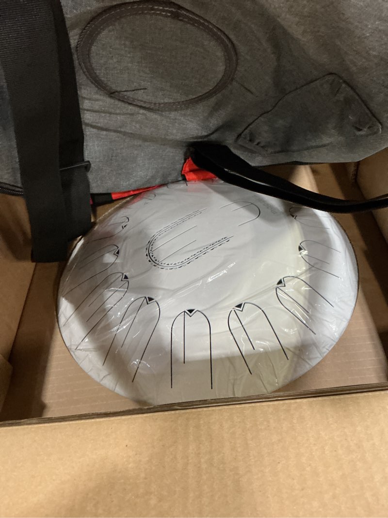 Condition photo showing New/Like New for moozica 15 inch steel handpan tongue drum - 15 notes in c major 432hz tongue drum with octave overtone design - professional percussion instrument with carrying bag white