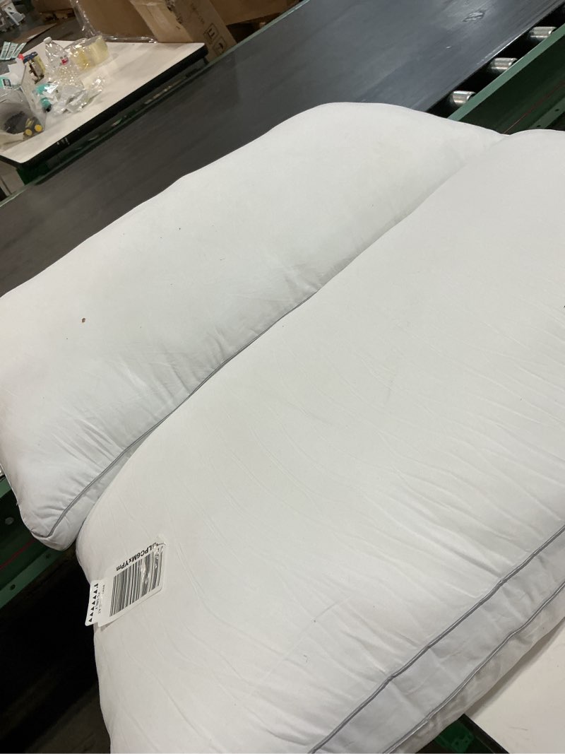 Condition photo showing As Is for roumea pillows king size set of 2, gusseted bed pillows for sleeping 2 pack, luxury hotel quality, supportive king pillow with soft down alternative for back stomach side sleepers,machine washable king-20"*34" grey