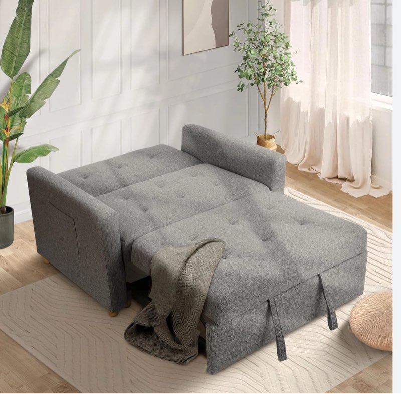 Incomplete box 1 only’) Shortridge 48.5\"W 3-In-1 Convertible Linen Sleeper Sofa Bed Pull Out Couch Adjustable Backrest And Pillows Color: Brown Gray