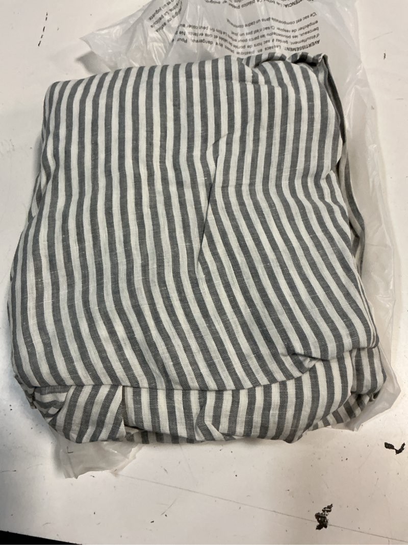 Condition photo showing Good Condition for quince european linen stripe fitted sheet set, cal king, grey/white stripe