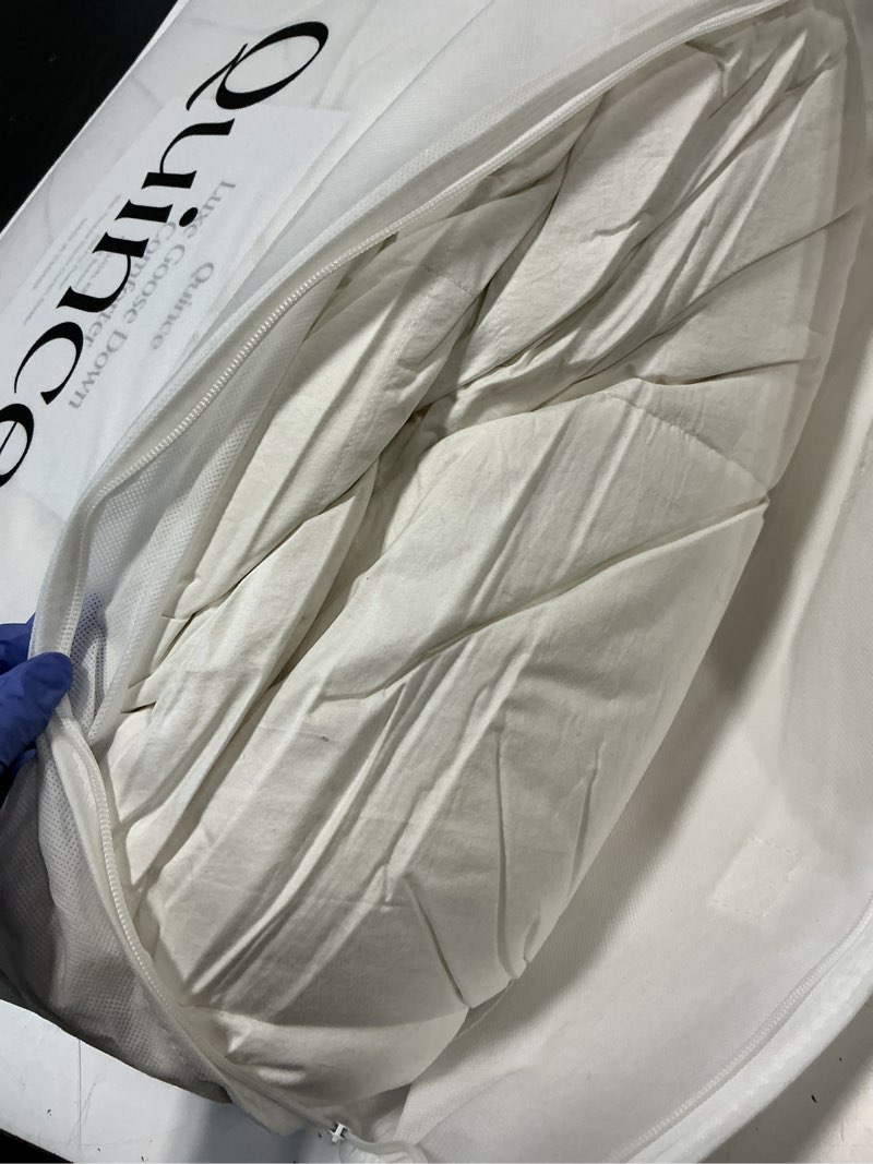 Condition photo showing As Is for quince luxe goose down comforter, king/cal king, white