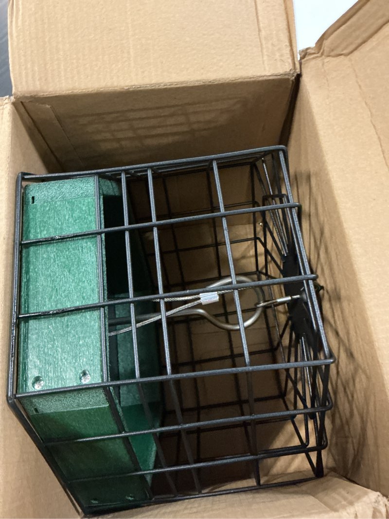 Condition photo showing Good Condition for kingsyard squirrel proof platform bird feeders for outdoor hanging, 10" wide metal caged bird feeder for small wildbirds finches, recycled plastic feeding platform with metal seed tray, green