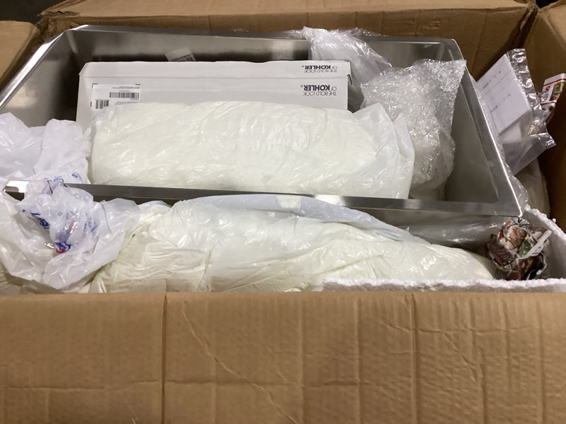 Condition photo showing As Is for Kohler 33661-PC-NA Strive® 29" undermount single-bowl workstation kitchen sink, Stainless Steel 29x18.3x5.78 inches Stainless Steel