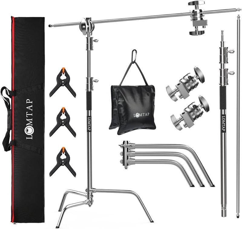 LOMTAP C Stand Light Stand Stainless Metal Photography Kit - Heavy Duty 6.8ft/210cm Vertical Pole, 2