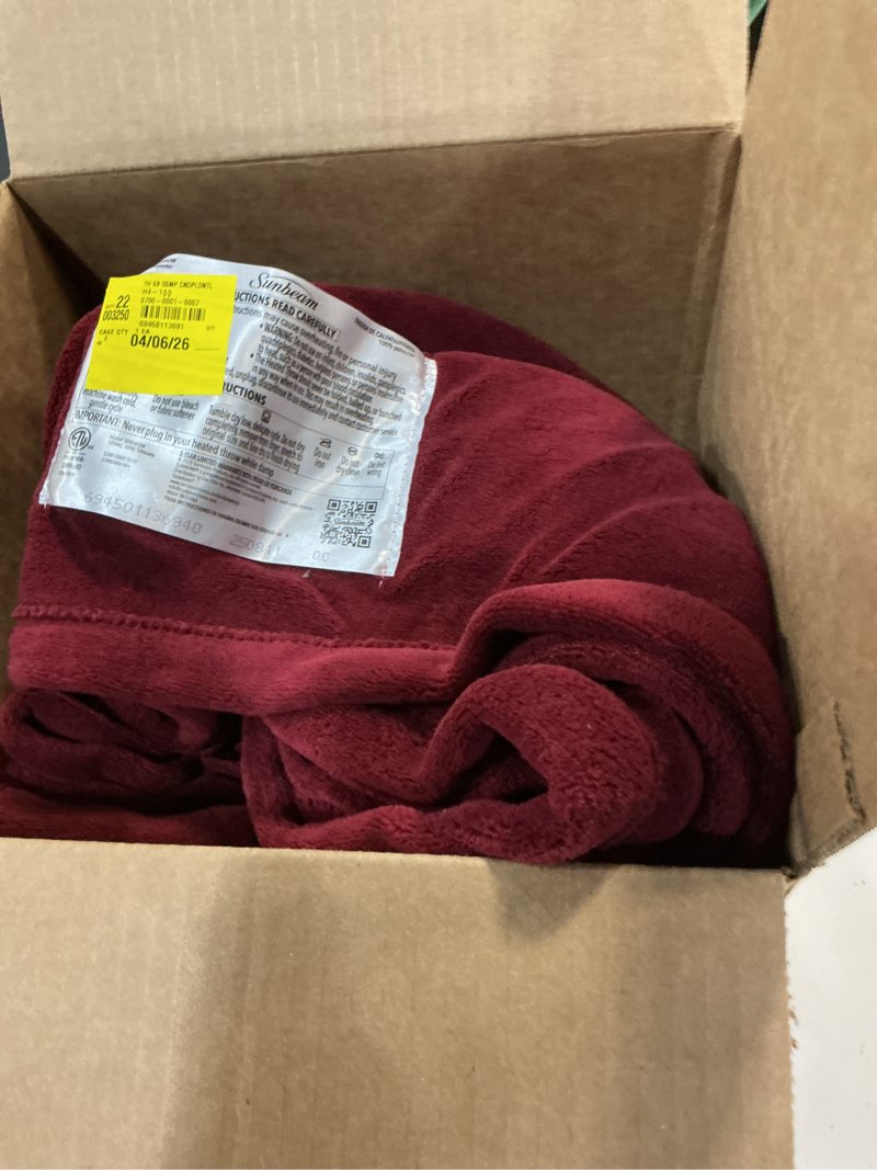 Condition photo showing As Is for sunbeam royal luxe cabernet heated blanket - twin twin cabernet