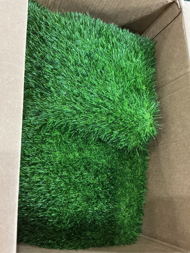 Condition photo showing As Is for loobani realistic artificial grass rug indoor outdoor, dog grass mat with drainage holes and replacement artificial grass turf, fake grass for garden lawn landscape balcony decoration, 4 feet x 6 feet