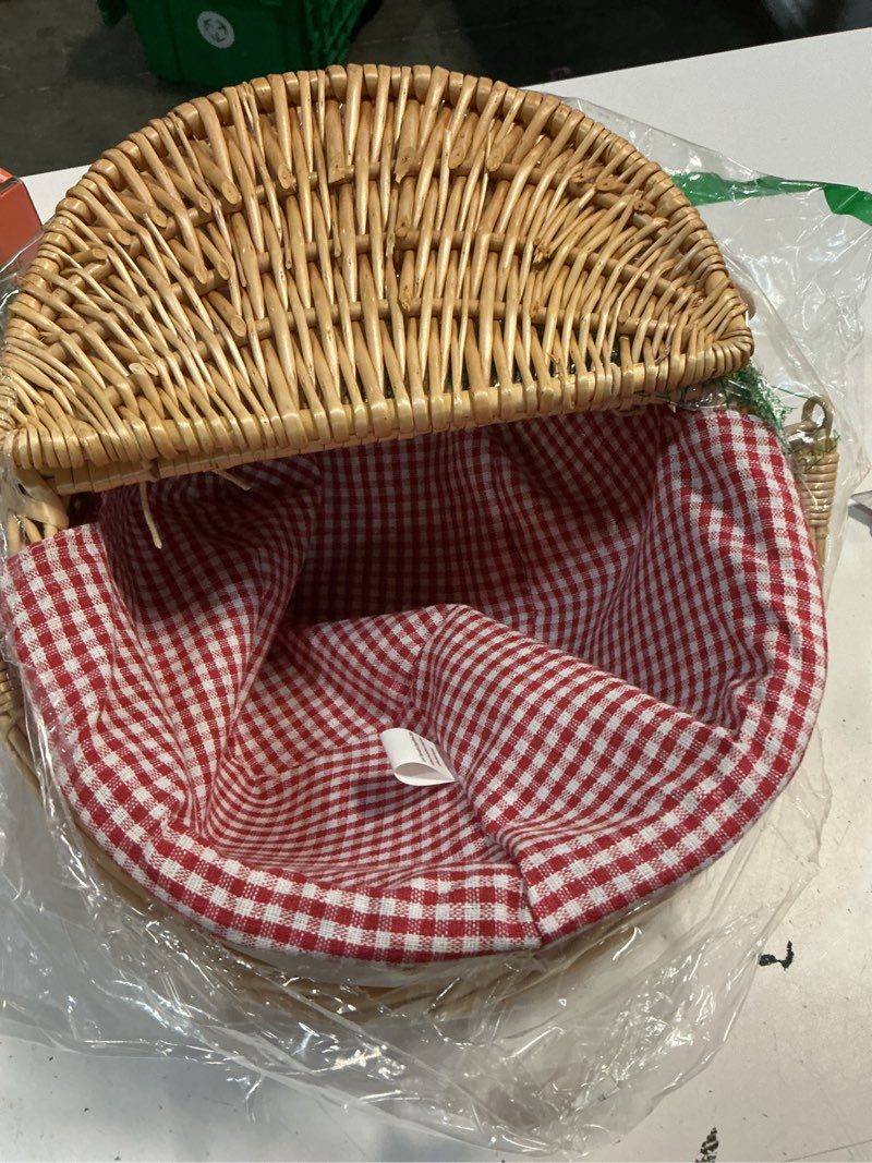 Condition photo showing Good Condition for happypicnic wicker picnic basket with handle, 15" large empty picnic basket with lid & removable liner, vintage hand woven basket for picnics, camping, veg picking, mother's day, thanksgiving (solid) large solid
