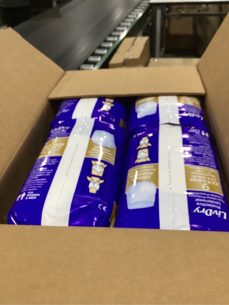Condition photo showing New/Like New for livdry ultimate 3xl adult incontinence underwear, max absorbant diapers for women and men, xxxl 72” -92" waist, leak proof cuff, xxx-large, 36 count xxx-large (36 count)