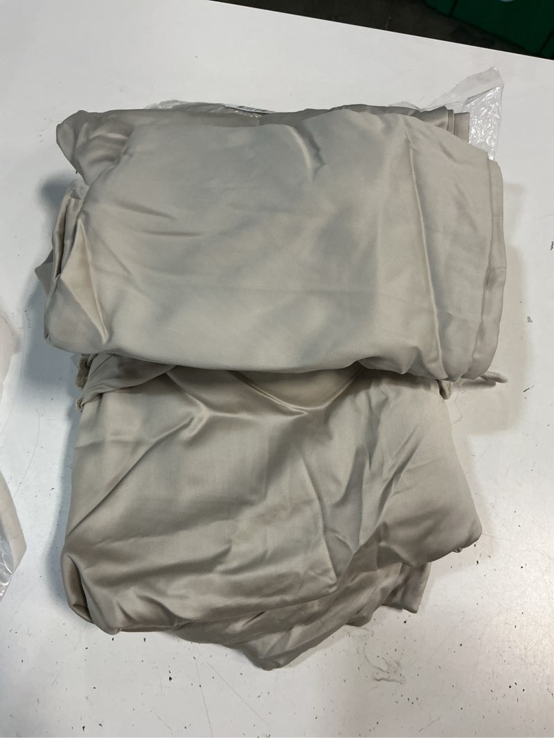 Condition photo showing As Is for quince signature giza cotton sateen duvet cover set, king/cal king, sand