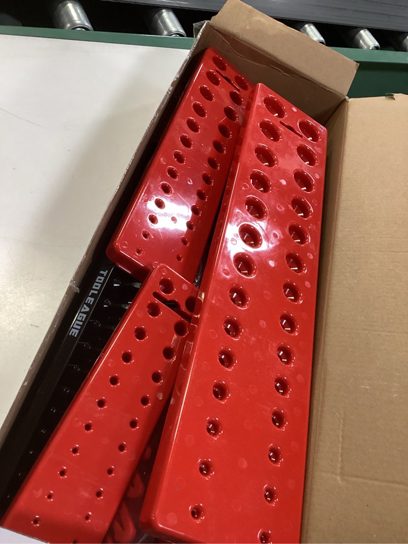 Condition photo showing As Is for TOOLEAGUE 7Pcs Socket Organizer Tray and Magnetic Wrench Holder Set,Red SAE & Black Metric, 1/2", 1/4", 3/8" Socket Storage Trays for Tool Box Drawer