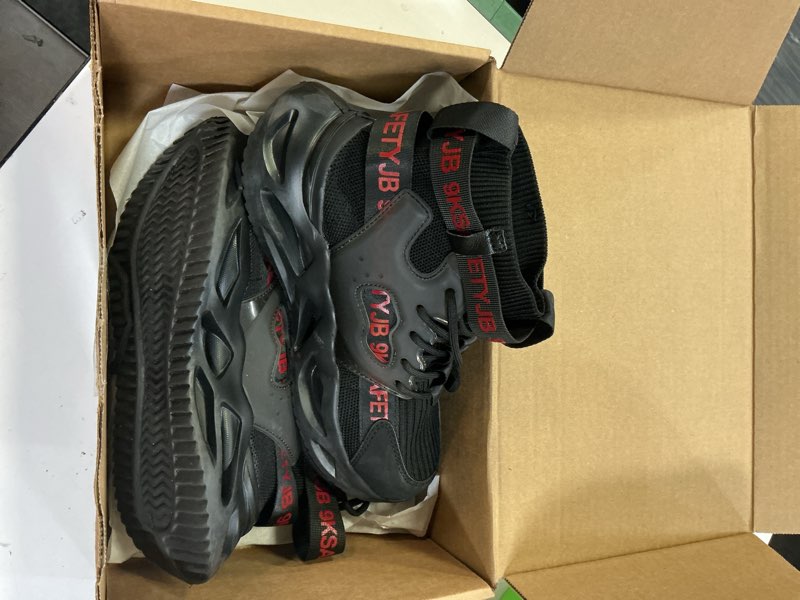 Condition photo showing Good Condition for Luolocsn Work Boots Safety Steel Toe Shoes for Men and Women Slip Resistant Lightweight Breathable Industrial & Construction Sneakers 6.5 Women/5 Men Black