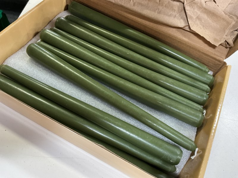 Condition photo showing Good Condition for viyffo taper candles, 10 inch, 20 pack, olive glow – unscented, dripless & smokeless design, up to 8 hour burn – long tall taper candlesticks for wedding, dinner & home decor 10"20pcs-olive glow