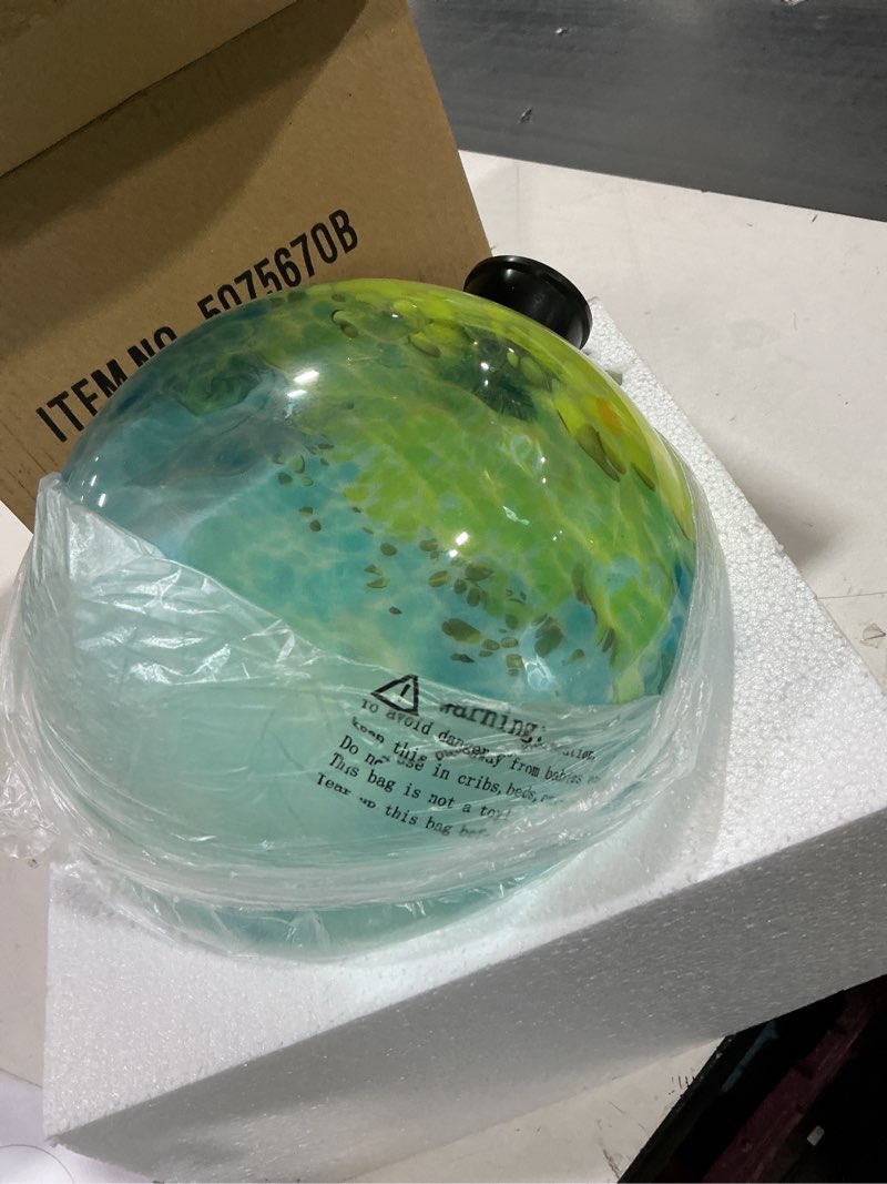 Condition photo showing New/Like New for vcuteka gazing ball, glass gazing balls sphere for garden lawn outdoor ornament yard decorative, blue swirl, 10" blue yellow