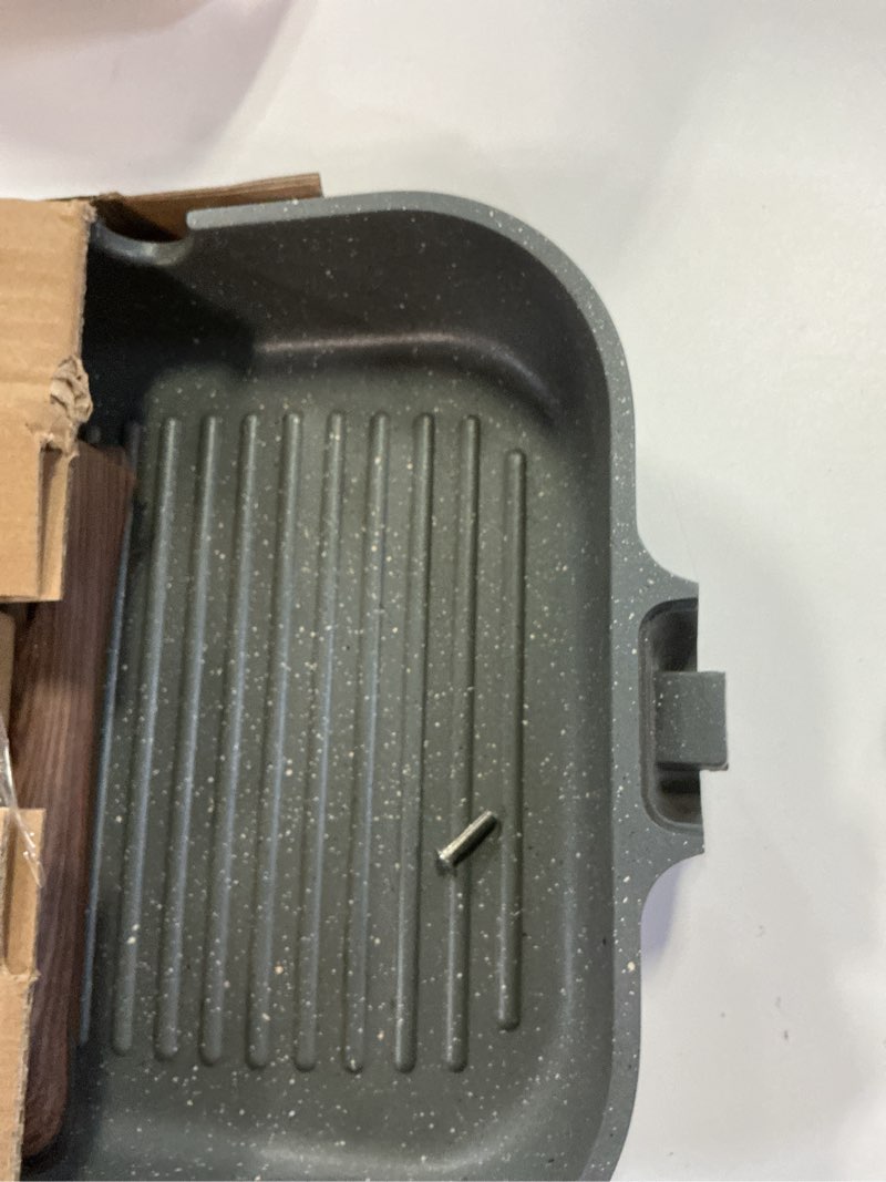 Condition photo showing As Is for SENSARTE Nonstick Grill Pan for Stove Tops, Versatile Griddle with Pour Spouts, Square Big Cooking Surface, Durable Skillet Indoor & Outdoor Grilling. PFOA Free, 9.5 Inch 9.5 Inch Gray Granite