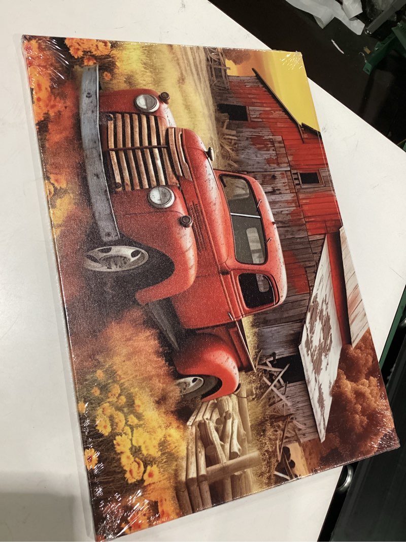 Condition photo showing Good Condition for farmhouse canvas wall art rustic old truck with barn picture print country landscape painting vintage artwork for living room bathroom home office decor framed(art-5,16.00"x24.00") 24"l x 16"w a - red truck & barn