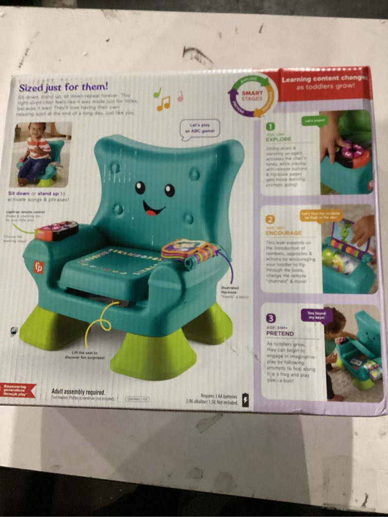Condition photo showing New/Like New for Fisher-Price Toddler Learning Toy Laugh & Learn Smart Stages Chair with Music Lights & Activities for Infants Ages 1+ Years, Teal English