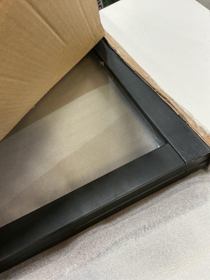 Condition photo showing As Is for LZRS Clear Dog Gate for Indoor Use - Transparent Pet Fence with Solid Hardwood and Plastic Board, Stylish & Durable freestanding Pet Gate for Doorways, Stairs and Hallways-2 Panel Black 24"Height-2 Panel Black