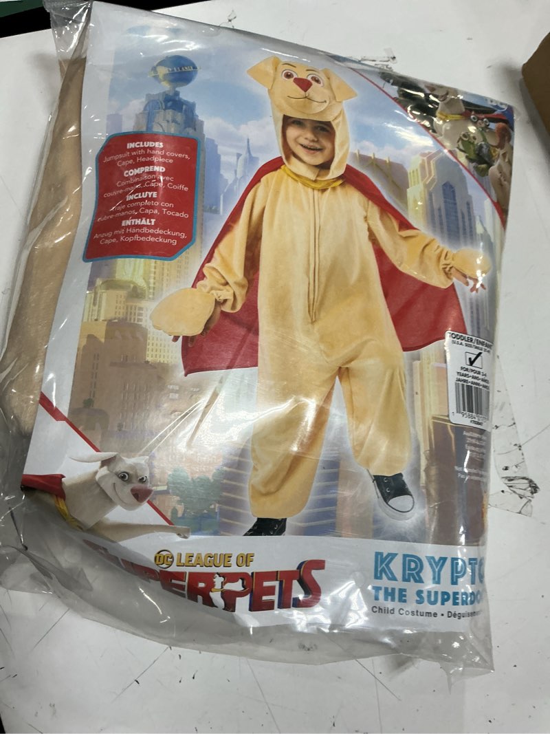 Condition photo showing New/Like New for DC League of Super Pets: Krypto Comfywear Hooded Jumpsuit for Toddlers by Rubies, Boy's 3T-4T