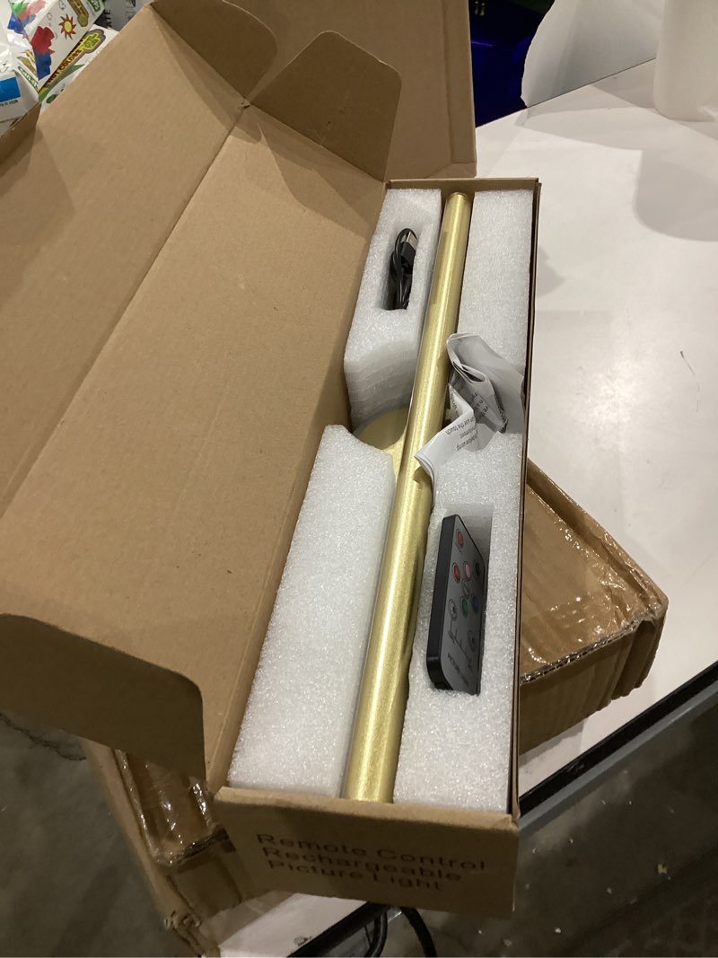 Condition photo showing As Is for Picture Light, 17.5inches Picture Light Battery Operated,Adjustable Art Light for Paintings,Rechargeable Wall Lamp for Gallery,Artwork,Portrait (Gold) Gold-painting 17.5 inches