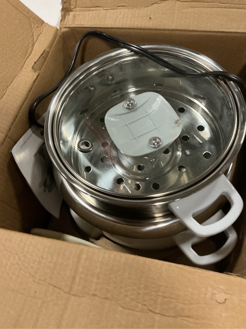 Condition photo showing As Is for Aroma Housewares 6-Cup (Cooked yield ) / 1.2Qt. Select Stainless Pot-Style Rice Cooker, & Food Steamer, One-Touch Operation, White