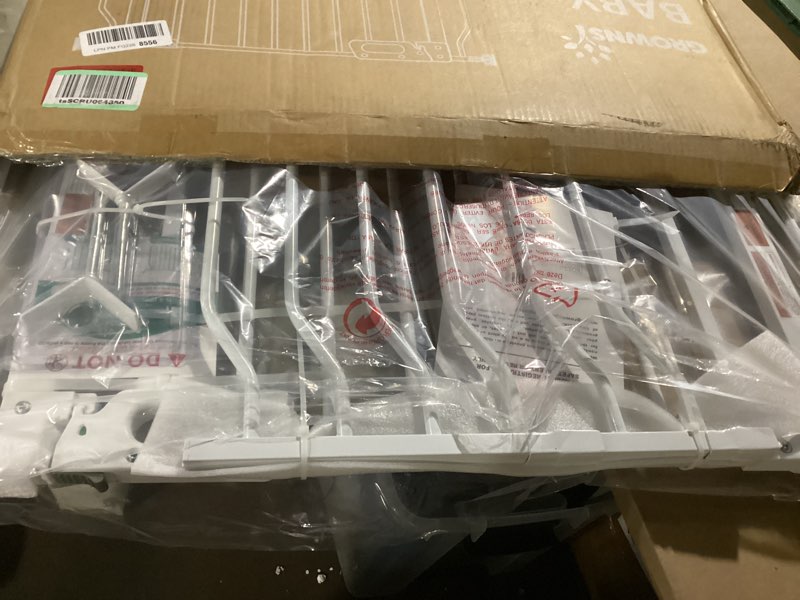 Condition photo showing New/Like New for mom's choice-grownsy baby gate for stairs, 29.5"-48.4" pressure mounted baby gate for top of stair&doorway with v-shaped rods, anti-trip pedal, extra wide stairs dog gate easy install w/red reminder white 29"-48"*30"