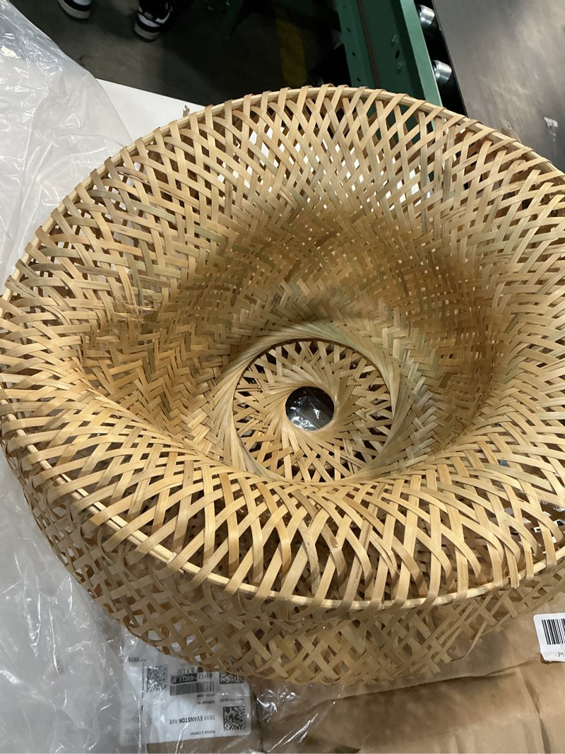 Condition photo showing As Is for Bamboo Large Pendant Light Fixture 17.8 inch One-Light Adjustable Rustic Basket Handmade Woven Pendant Lighting for Kitchen Island Farmhouse Dining Room Living Room Natural