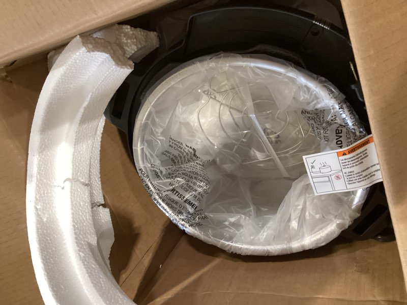 Condition photo showing As Is for instant pot duo 7-in-1 electric pressure cooker, slow cooker, rice, steamer, sauté, yogurt maker, warmer & sterilizer, includes app with over 800 recipes, stainless steel, 6 quart 6 quarts