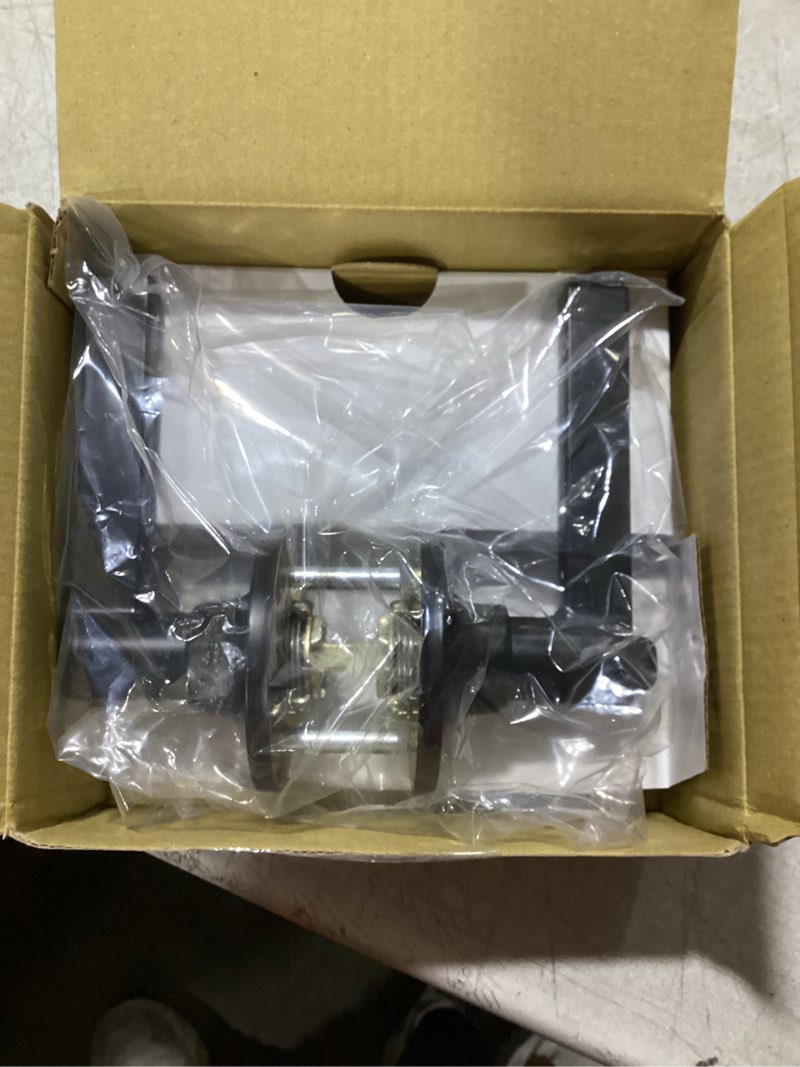 Condition photo showing Good Condition for hardware missing similiar brand.. estmoon 2 pack passage door levers, matte black door knobs interior square door handles, heavy duty non-locking leversets hall closet handles, reversible for right & left sided doors 2 pack passage(no lock)