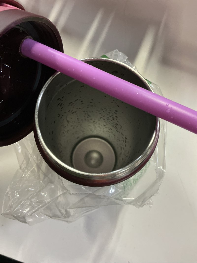 Condition photo showing As Is for owala freesip insulated stainless steel water bottle with straw, bpa-free sports water bottle, great for travel, 24 oz, black cherry black cherry 24 ounces