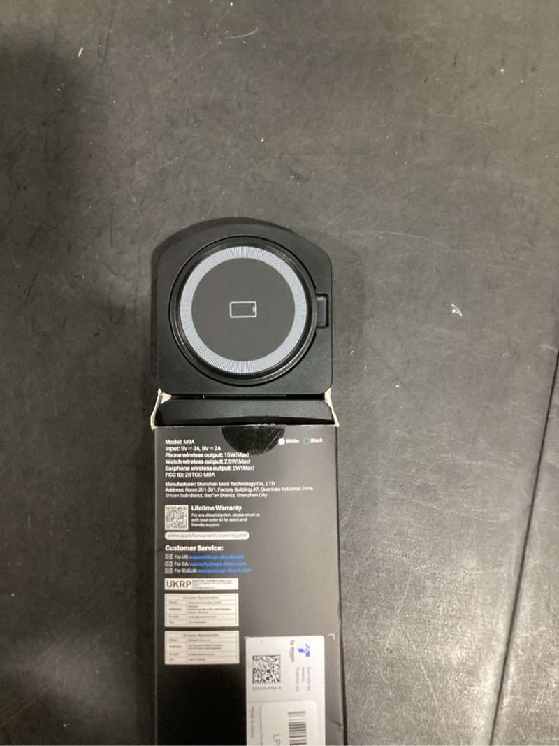Condition photo showing Good Condition for egv wireless charger for iphone, 3-in-1 magnetic charging station for apple, magsafe charger stand for iphone 17 air 16 15 14 13 12 series, airpods pro, apple watch ultra, foldable, no adapter, black apple black