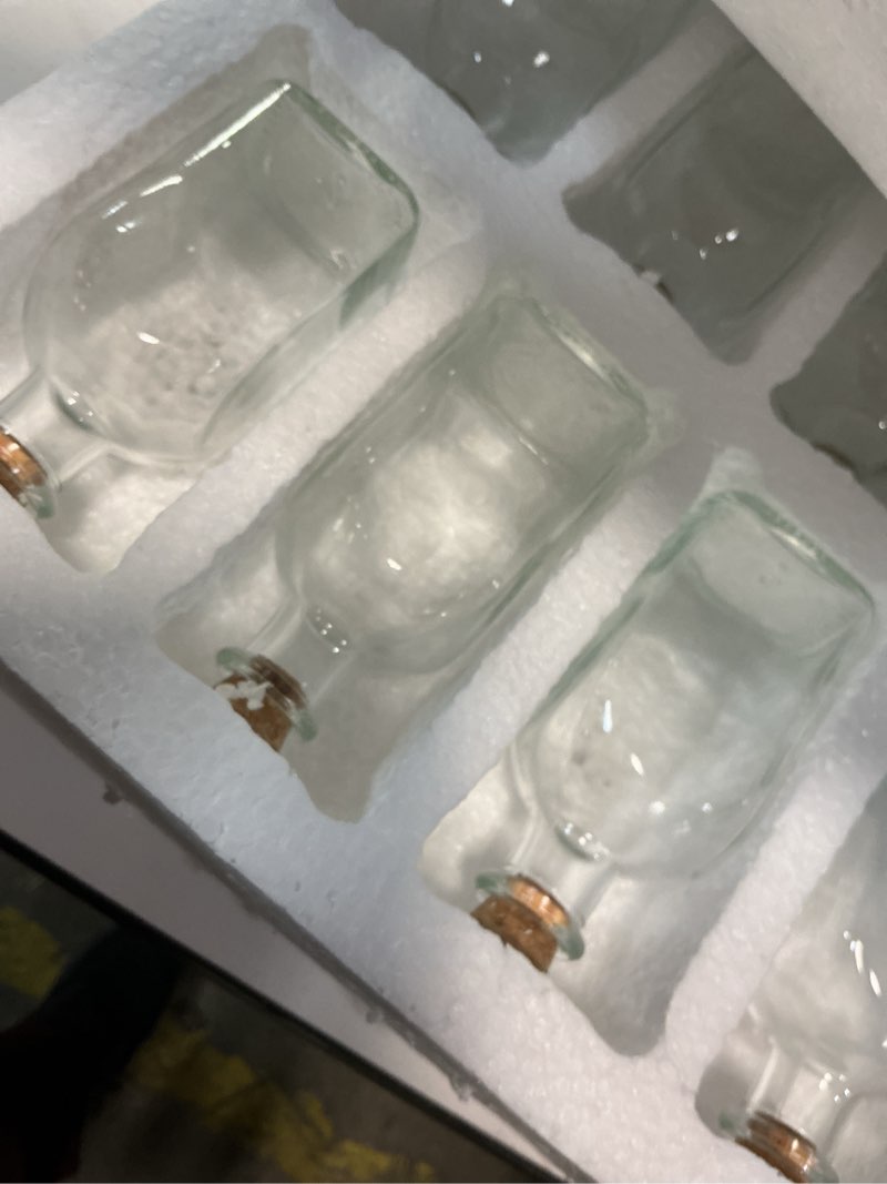 Condition photo showing Good Condition for Juvale 12-Pack Mini Glass Bottles with Cork Lids - 4 oz Clear Vintage Square - Wedding Decor & Party Favors - Potion Bottles with Cork & Mini Glass Jars with Lids