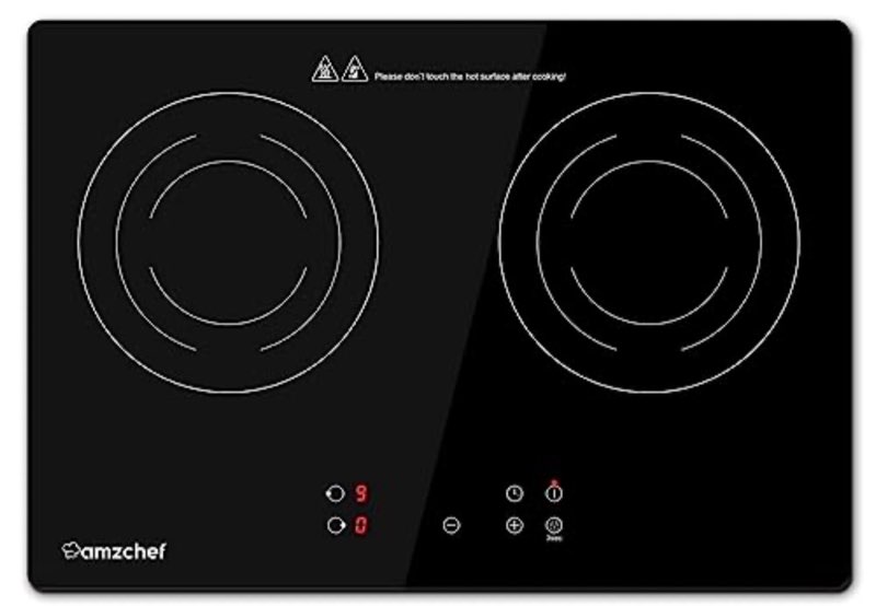 double induction cooktop amzchef induction stove top 2 burners for rv, built-in electric cooktops with 9 power levels, sensor touch, 99-min timer, safety lock, ceramic glass, 120v, shared 1800w