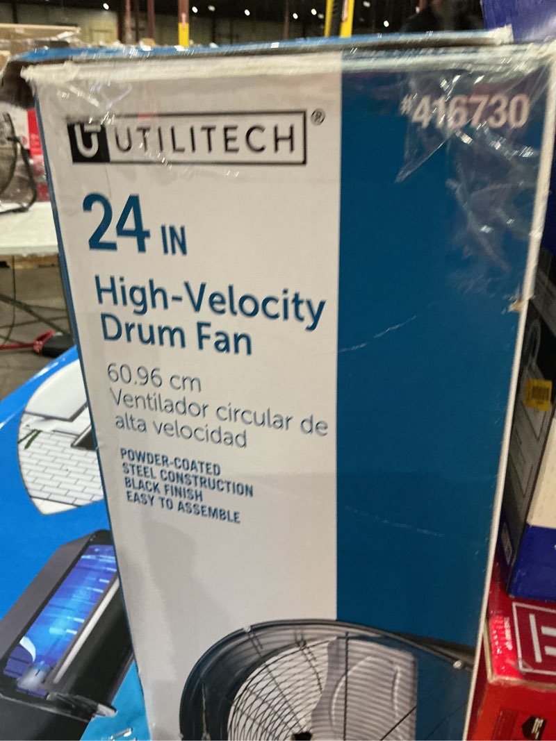 Condition photo showing As Is for utilitech 24-in 120-volt 2-speed high velocity indoor black industrial fan