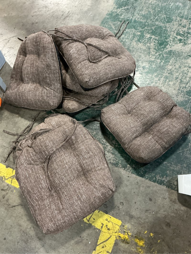 Condition photo showing As Is for Chair Cushions for Dining Chairs Set of 8 , Kitchen Chair Cushions, Chair Pads with Ties and Non Slip Backing, Tufted Memory Foam Seat Cushion 8 Pack, 18\" x 18\" x 4\", Brown 