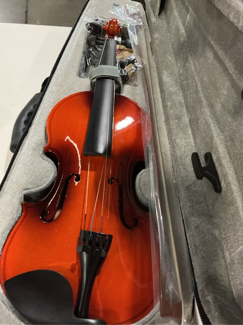 Condition photo showing New/Like New for vangoa 1/4 violin set for beginners, fiddle quarter size with hard case, rosin, tuner, mutes, shoulder rest, strings, notes stickers (imprinted finger guide on fingerboard) 1/4 gradient red