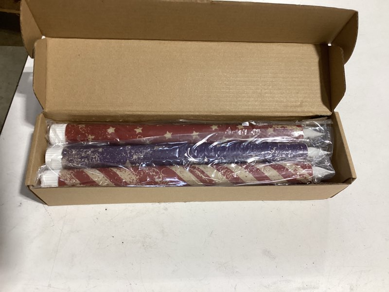 Condition photo showing Good Condition for honoson 6 pcs 4th of july patriotic flameless taper candles distressed 250th anniversary 10.6 inch red white blue candles battery operated led candlesticks for vintage style usa home party decor 4th of july usa flag