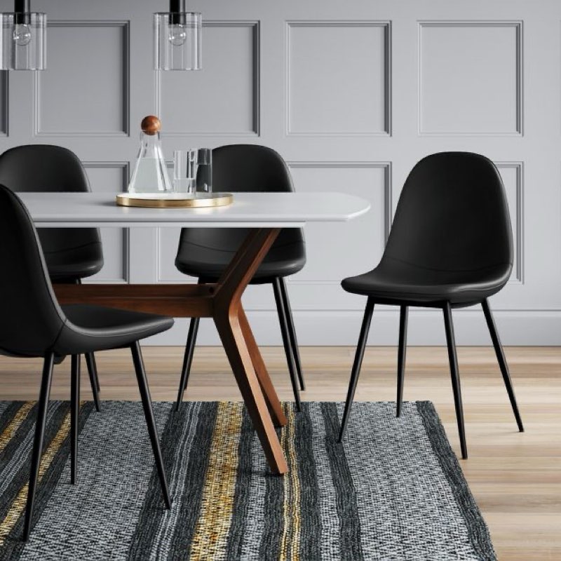 2pk Copley Dining Chairs Faux Leather Midnight Black - Threshold™: Upholstered, Metal Legs, Mid-Century Modern