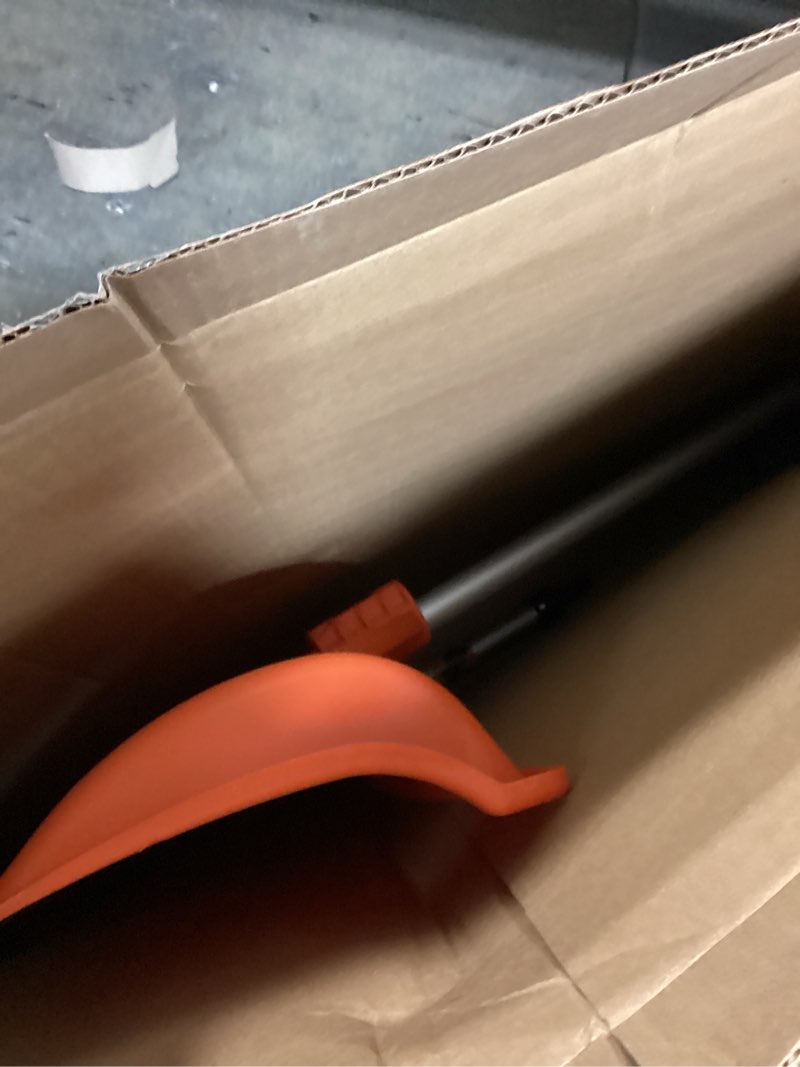 Condition photo showing Good Condition for Snow Pusher, 24-inch Wide Snow Shovel for Driveway, Snow Removal Tool for Car Garage, Sidewalks and Doorways, Snow Pusher Shovel with Ergonomic Grip and Aluminum Strip, Orange