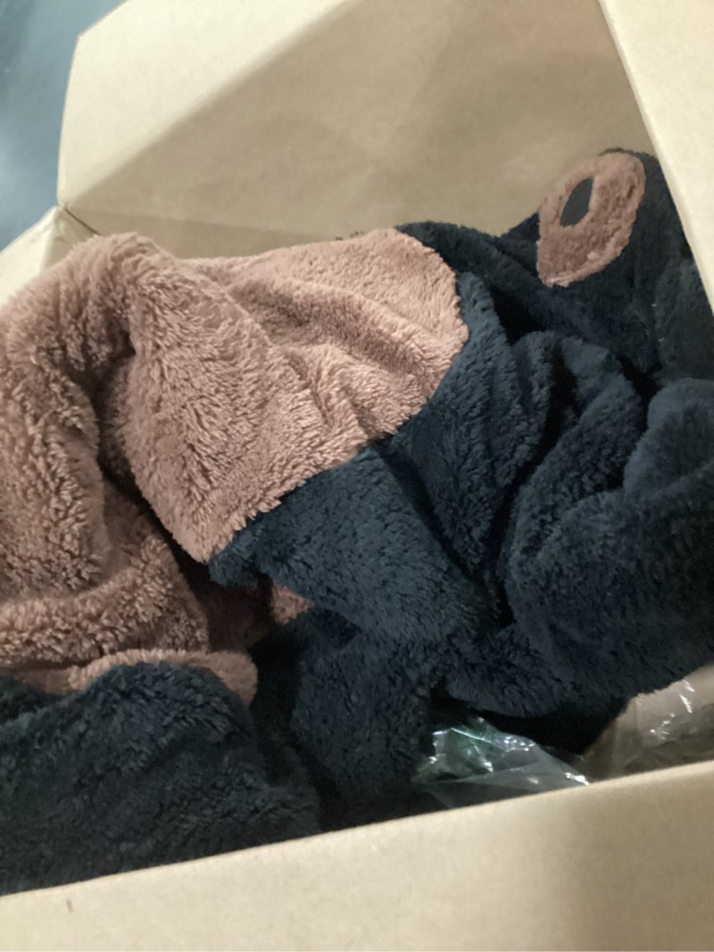 Condition photo showing As Is for Funziez! Sherpa Bear Adult Onesie - Animal Halloween Costume - Plush Teddy One Piece Cosplay Suit for Adults, Women and Men Large Black