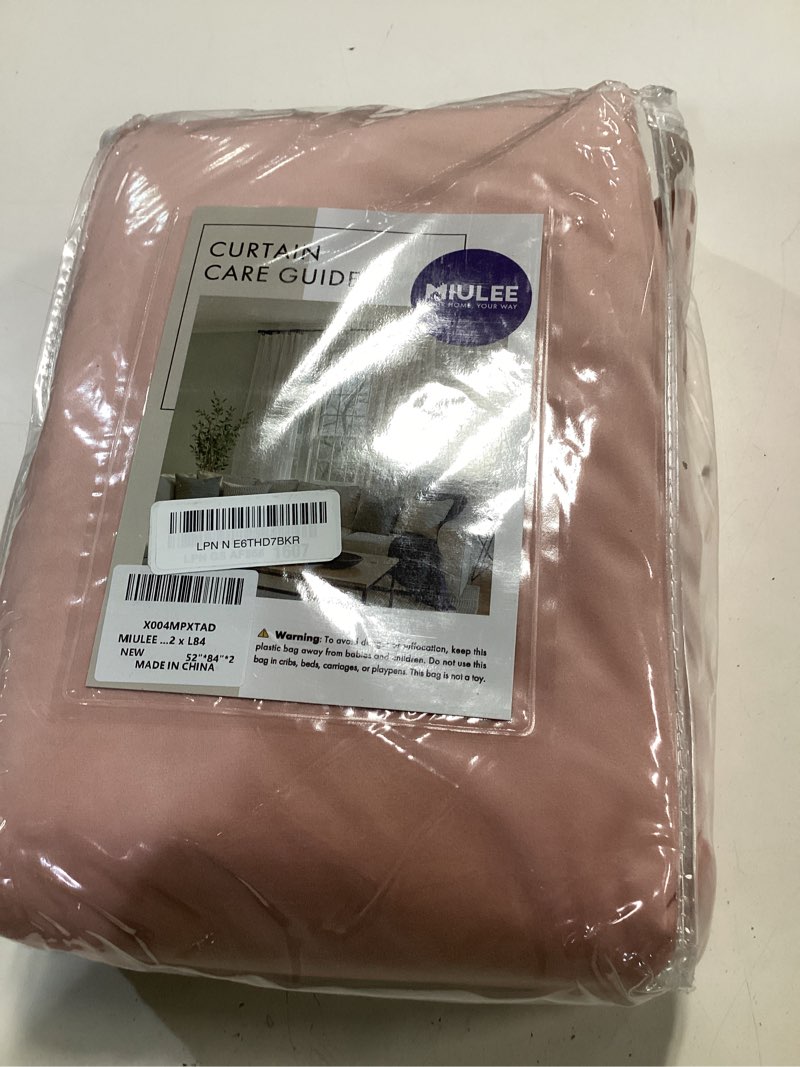 Condition photo showing As Is for miulee baby pink velvet curtains 84 inches 2 panels - luxury room darkening window drapes for bedroom living room thermal insulated super soft blackout, back tab rod pocket pinch pleated, w52 x l84 baby pink 52"w x 84"l (pack of 2)