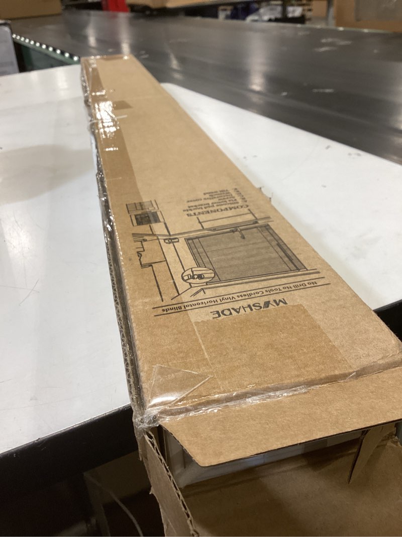 Condition photo showing New/Like New for myshade no-drill cordless horizontal mini blinds – 36" w x 48" h tool-free inside mount window blinds with 1" vinyl slats, light filtering & privacy, child & pet safe, white cordless-white 36"w x 48"h