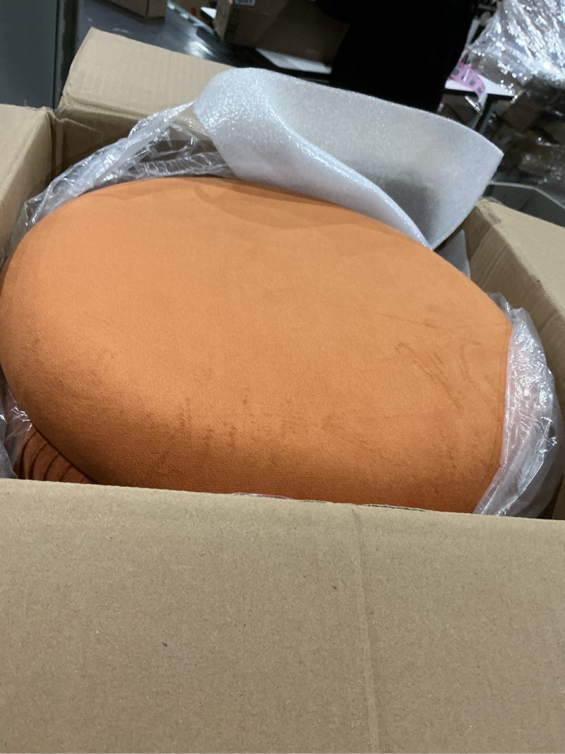 Condition photo showing Good Condition for round ottoman with storage set of 2 upholstered velvet vanity stool for living room storage ottoman multifunctional foot rest for bedroom (orange)