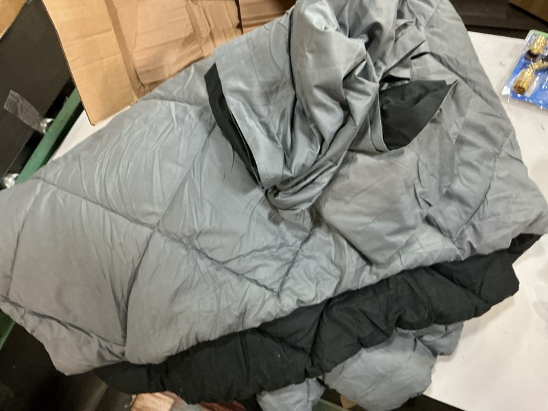 Condition photo showing Good Condition for comfort spaces vixie reversible comforter set - trendy casual geometric quilted cover, all season down alternative cozy bedding, matching sham, black/gray, king 3 piece king black/grey