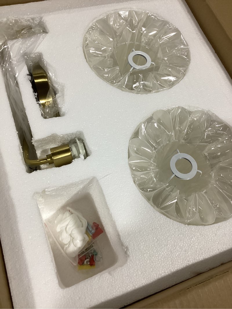 Condition photo showing Good Condition for vintage 2-lights fabric wall sconce with white pleated cloth shade, industrial double arm wall lamp fixture for bathroom bedroom living room hallway white fabric