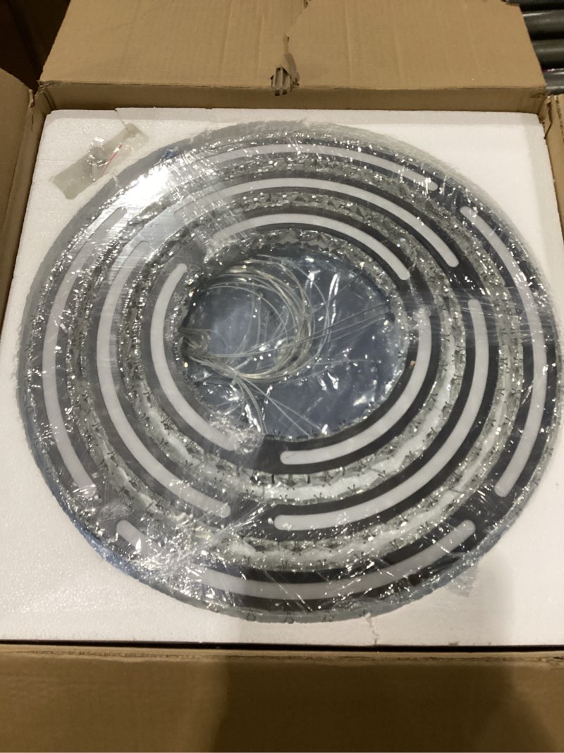 Condition photo showing New/Like New for Modern LED Chandeliers Crystal Chandeliers Ceiling Light Three Rings Pendant Light with Acrylic for Bedroom Dinning Room Hallway(Cool White 30/40/50) YKL Cool White